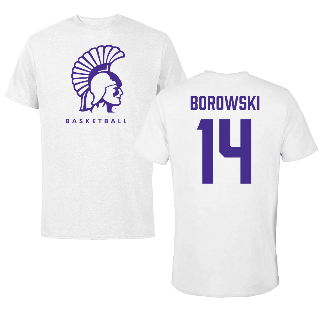Winona State University Basketball White Tee - #14 Ty Borowski