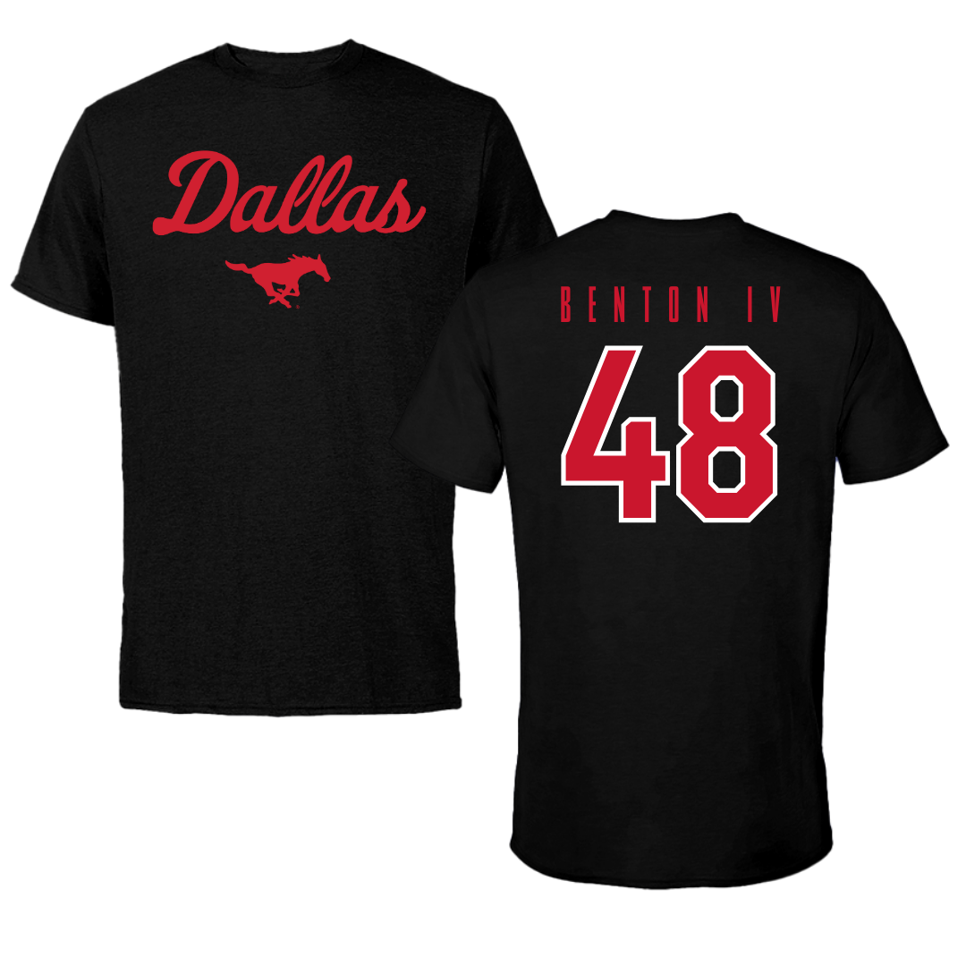 Southern Methodist University Football Black Dallas Performance Tee - #48 Will Benton IV