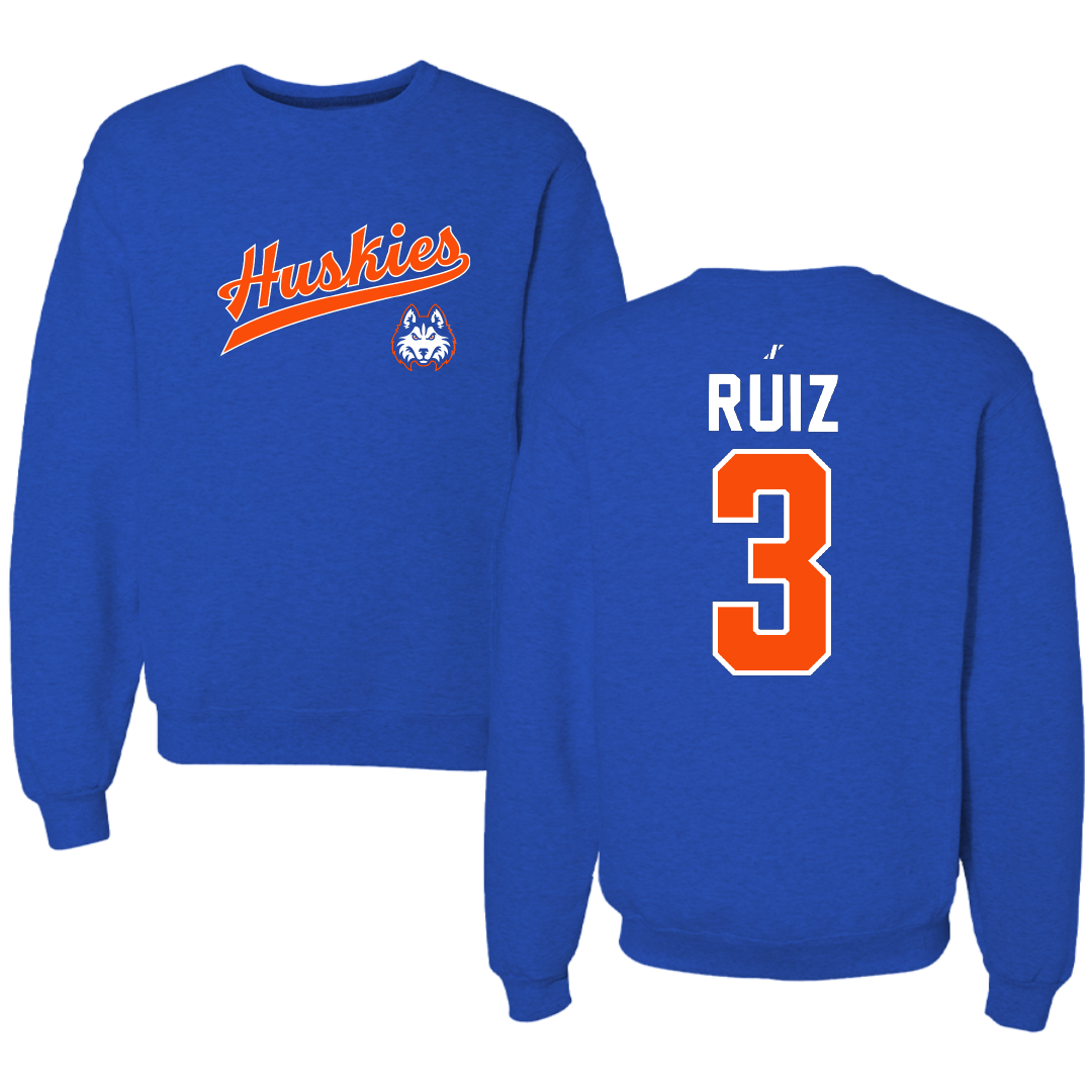 Houston Christian University Baseball Blue General Crewneck - #3 Damian Ruiz