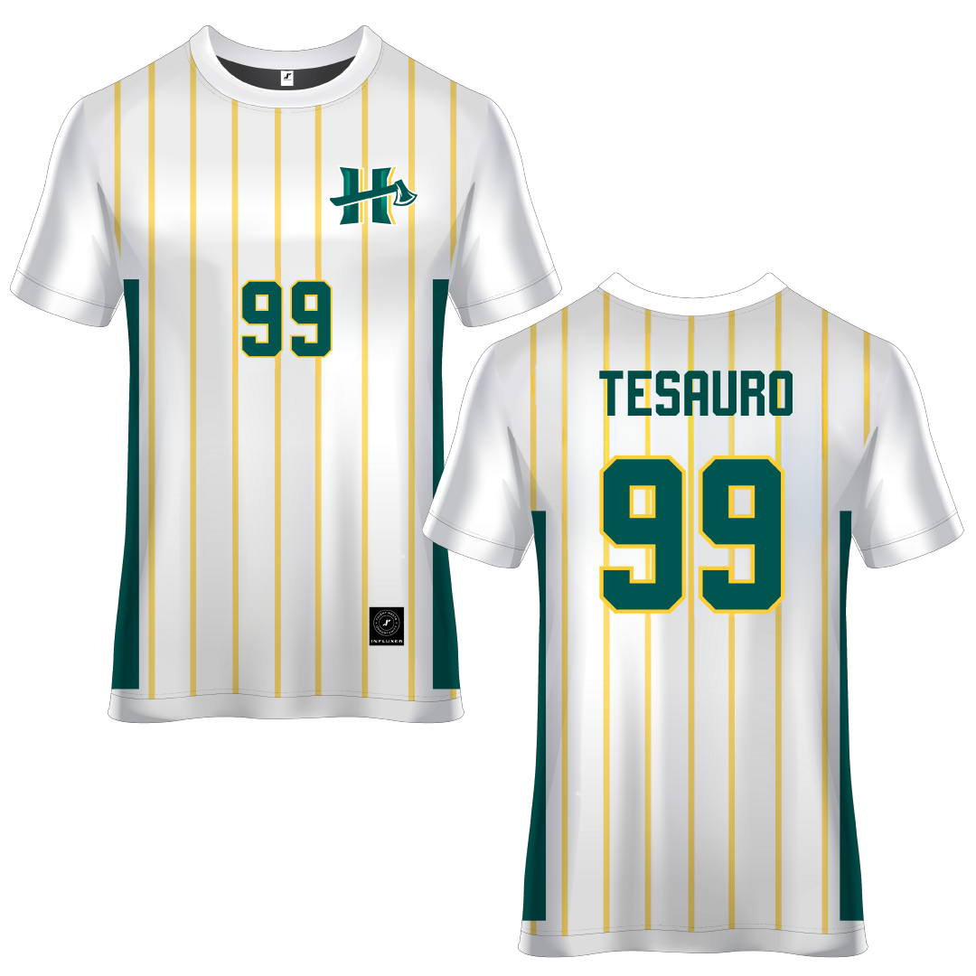 Cal Poly Humboldt White Pinstripe Soccer Jersey - #99 Noah Tesauro