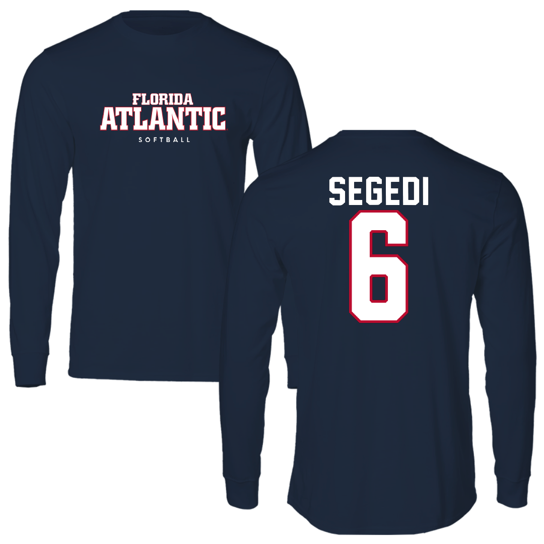 Florida Atlantic University Softball Navy Block Performance Long Sleeve - #6 Annika Segedi