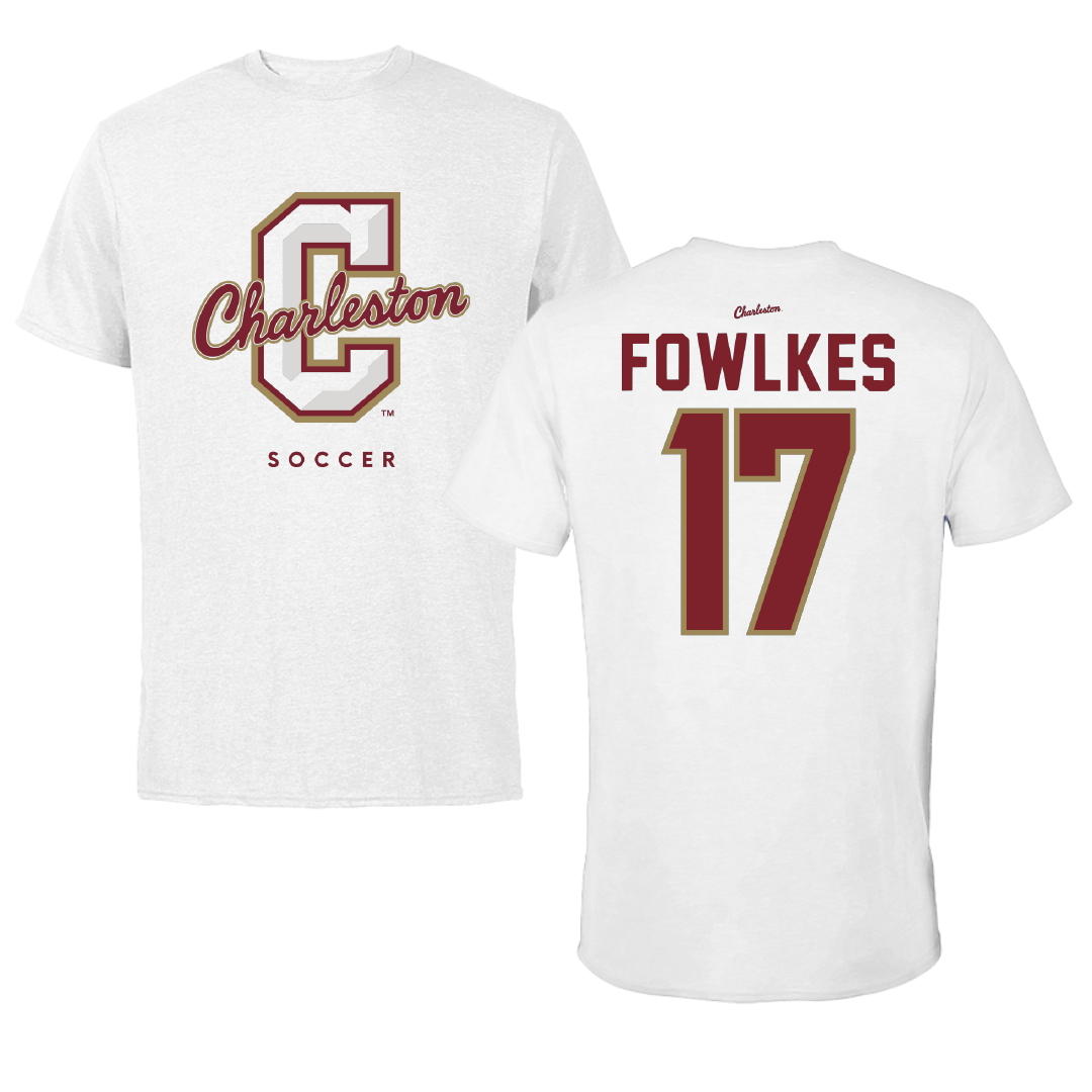 College of Charleston (South Carolina) Soccer White Performance Tee - #17 Caroline Fowlkes