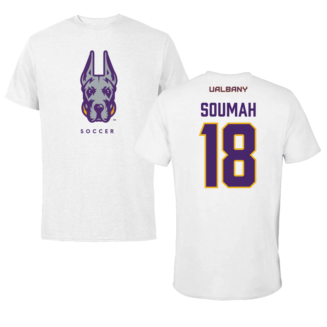 University at Albany Soccer White Mascot Tee - #18 Mohamed Soumah