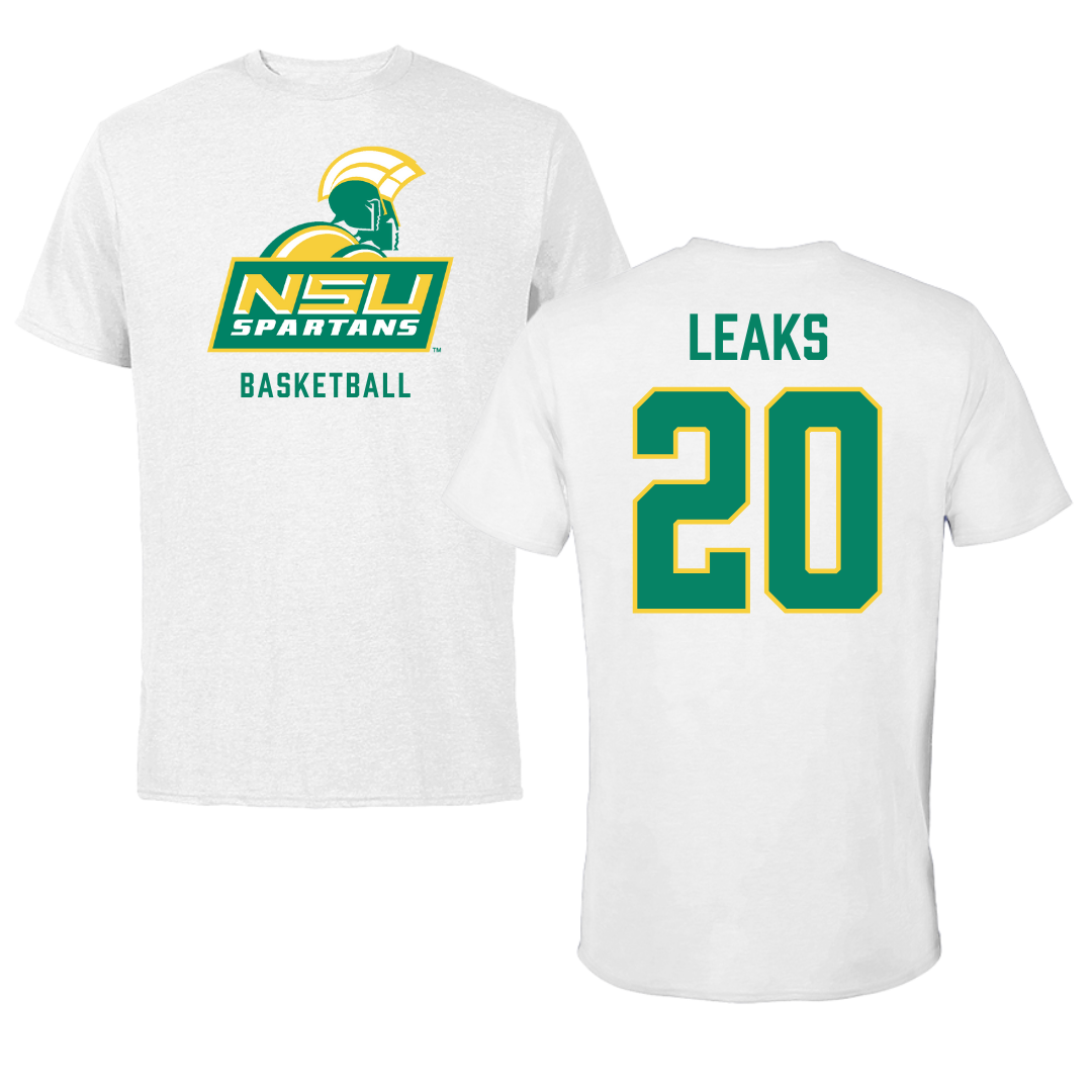 Norfolk State University Basketball White Performance Tee - #20 Jordan Leaks