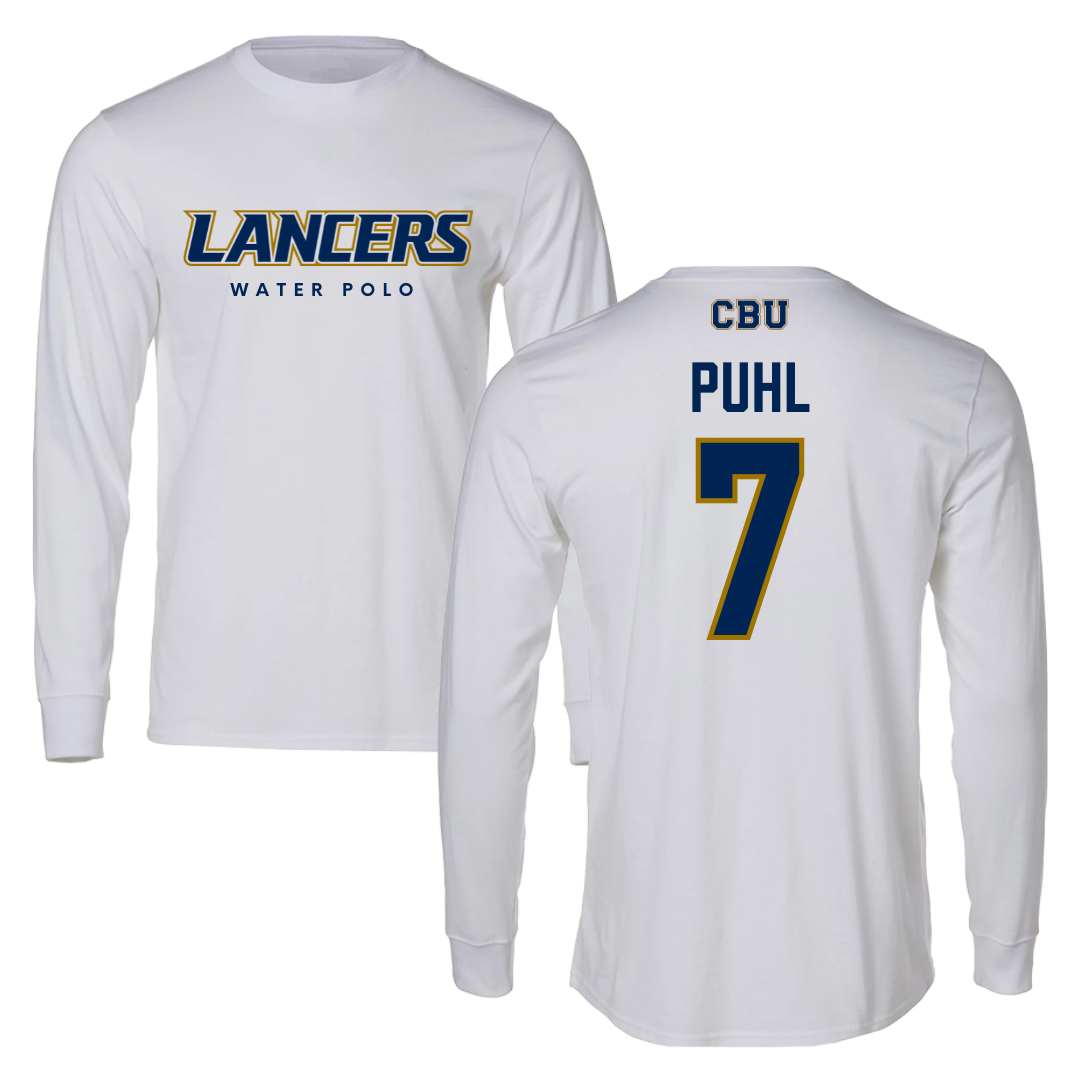 California Baptist University Water Polo White Performance Long Sleeve - #7 Logan Puhl