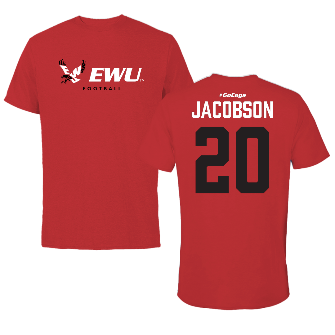 Eastern Washington University Football Red Block Tee - #20 Tyson Jacobson