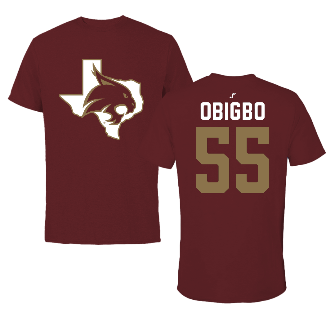 Texas State University Football Maroon State Performance Tee - #55 Jimeto Obigbo