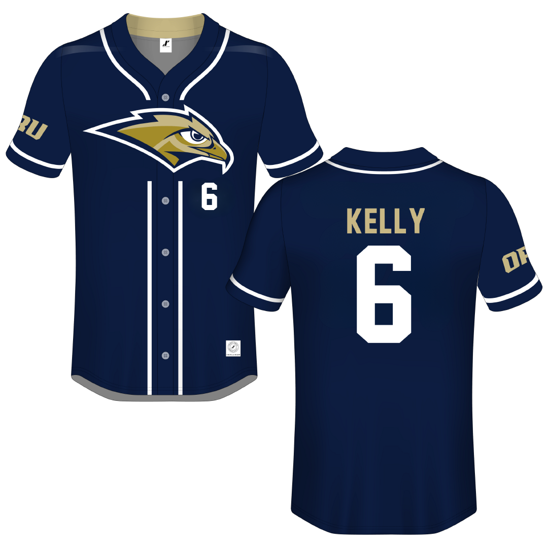 Oral Roberts University Navy Button-Down Jersey - #6 Cooper Kelly