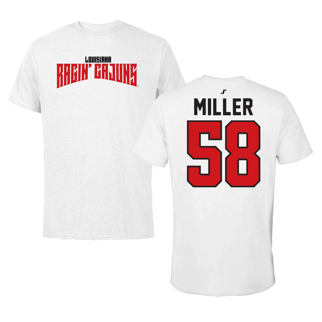 University of Louisiana at Lafayette Football White Classic Tee - #58 Grant Miller