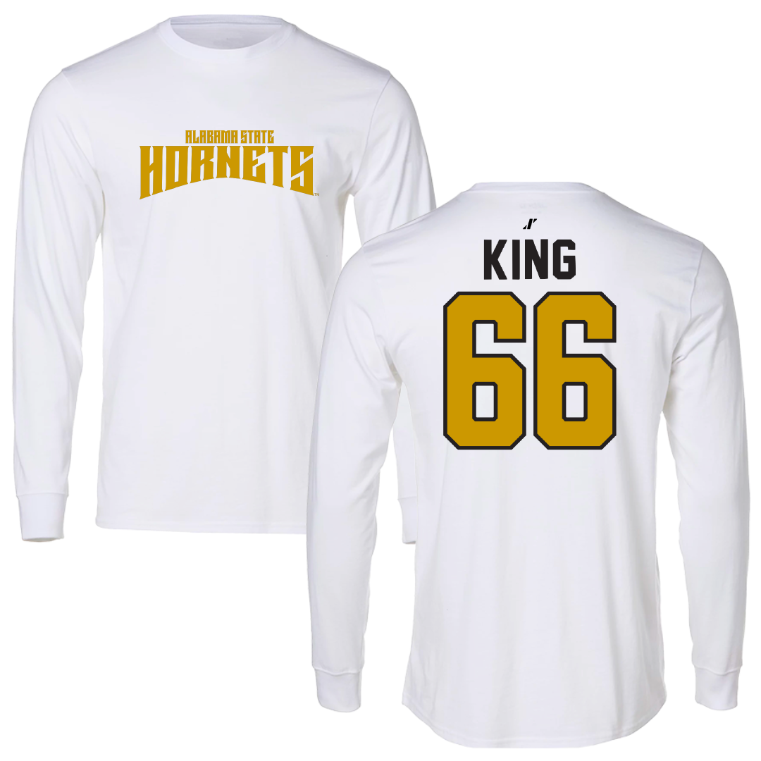 Alabama State University Football White Classic Performance Long Sleeve - #66 Darrius King