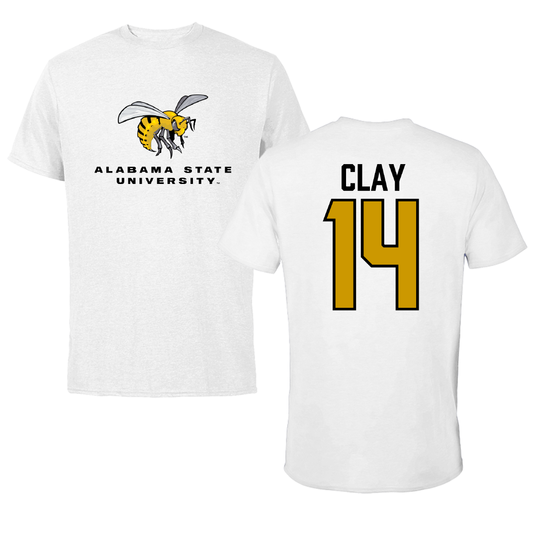 Alabama State University Volleyball White Tee - #14 Kamrynn Clay