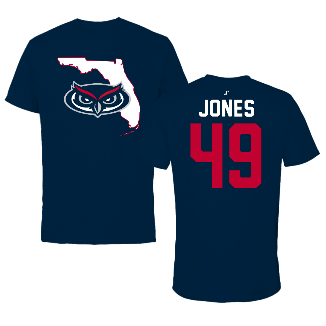 Florida Atlantic University Football Navy State Tee - #49 Chris Jones