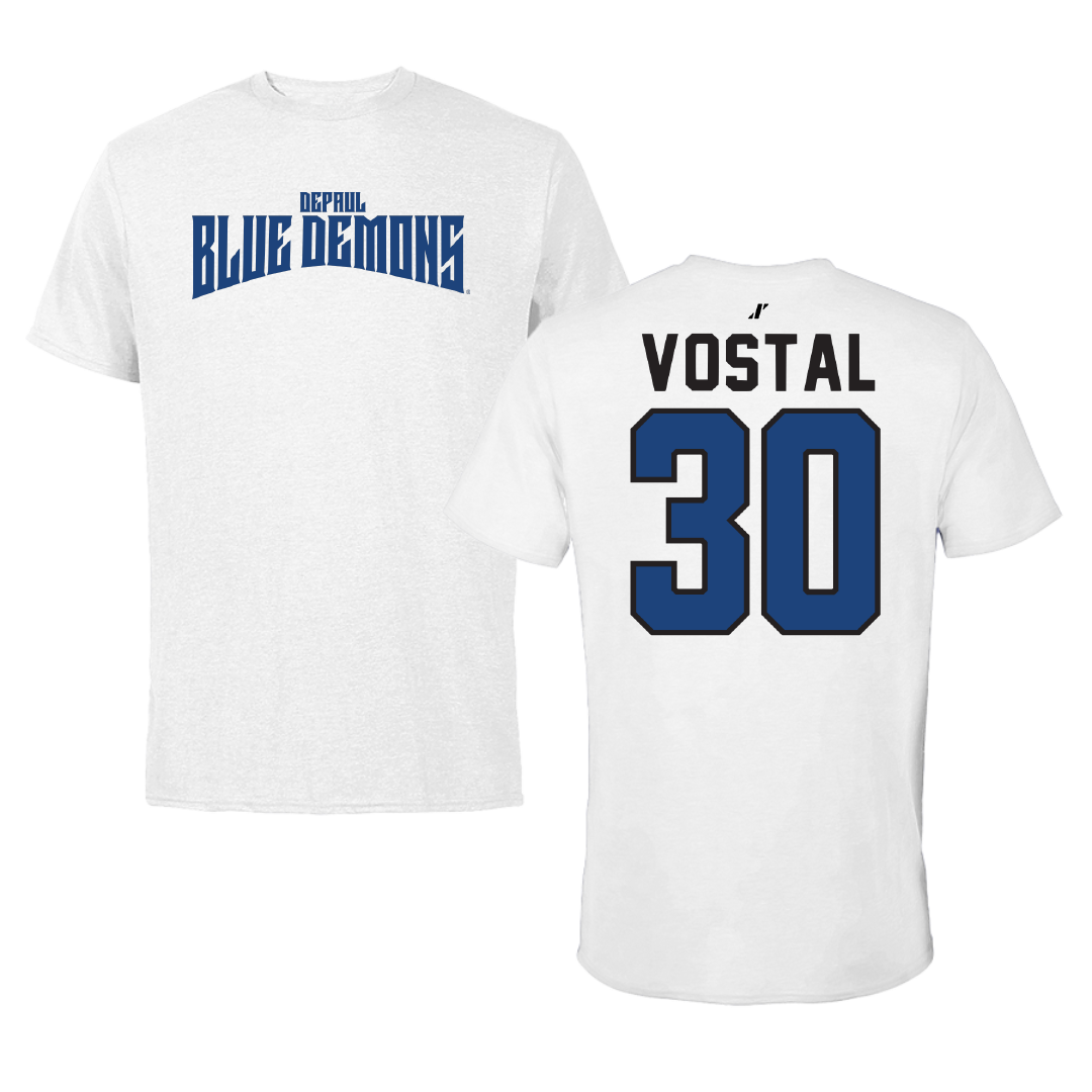 DePaul University Soccer White Classic Tee - #30 Hayden Vostal
