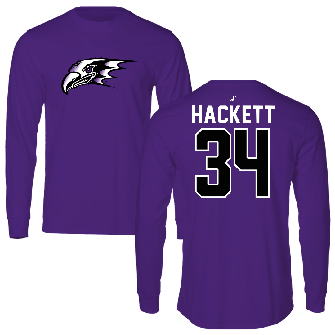 Niagara University Ice Hockey Purple Performance Long Sleeve - #34 Noah Hackett