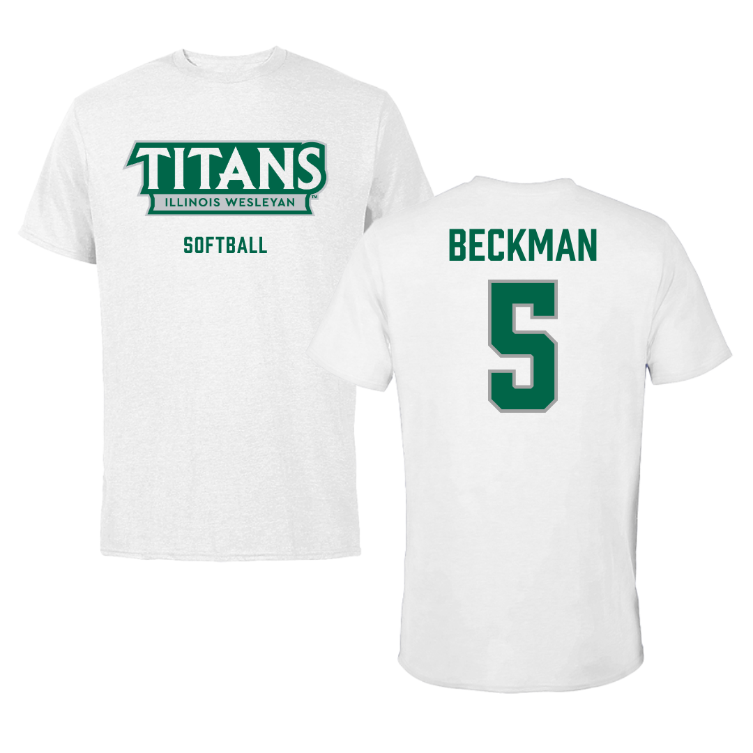 Illinois Wesleyan University Softball White Mascot Tee - #5 Anna Beckman