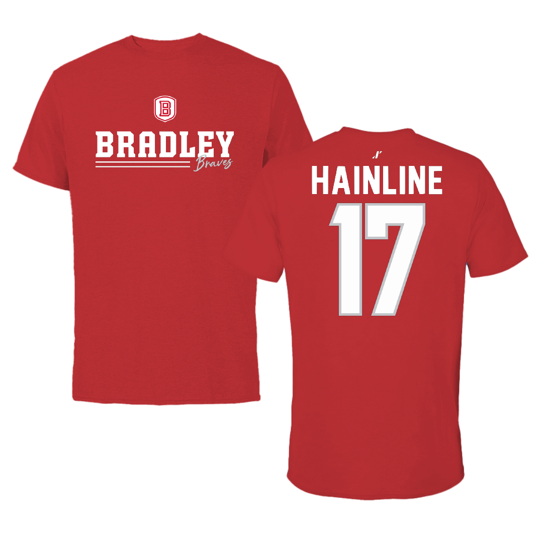 Bradley University Baseball Red General Tee - #17 Nick Hainline