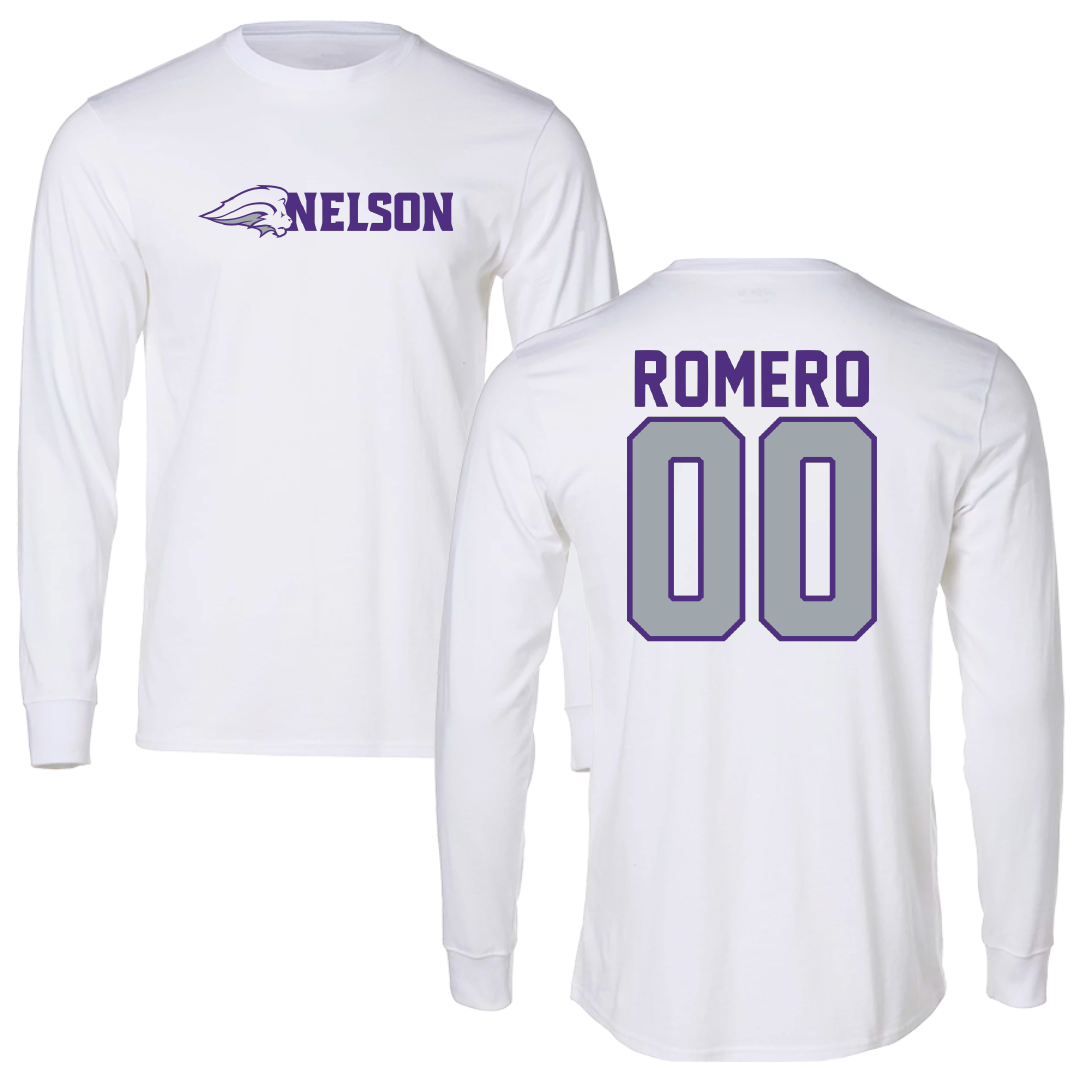 Nelson University Football White Performance Long Sleeve - #00 Andreas Romero