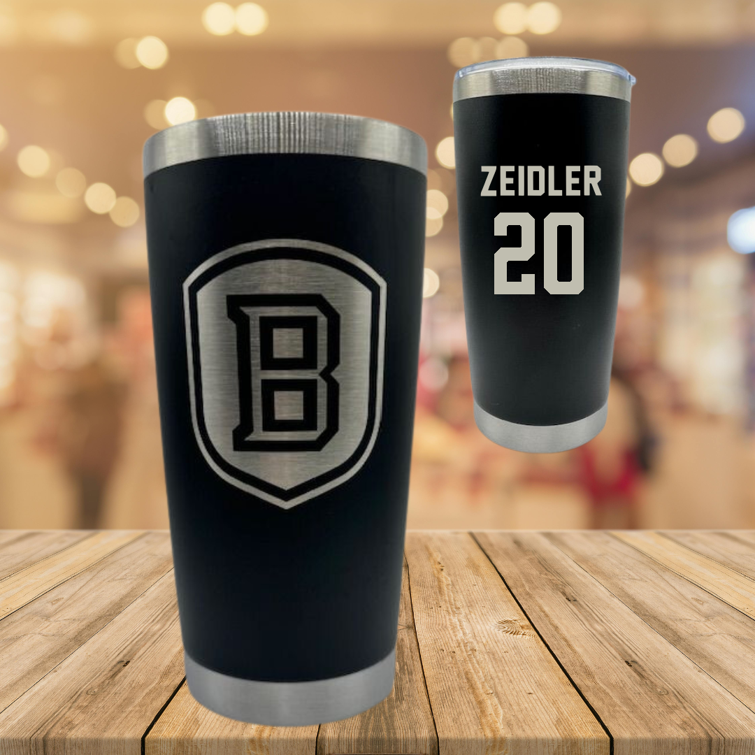 Bradley University Baseball Black Stainless Steel Tumbler - #20 Theo Zeidler