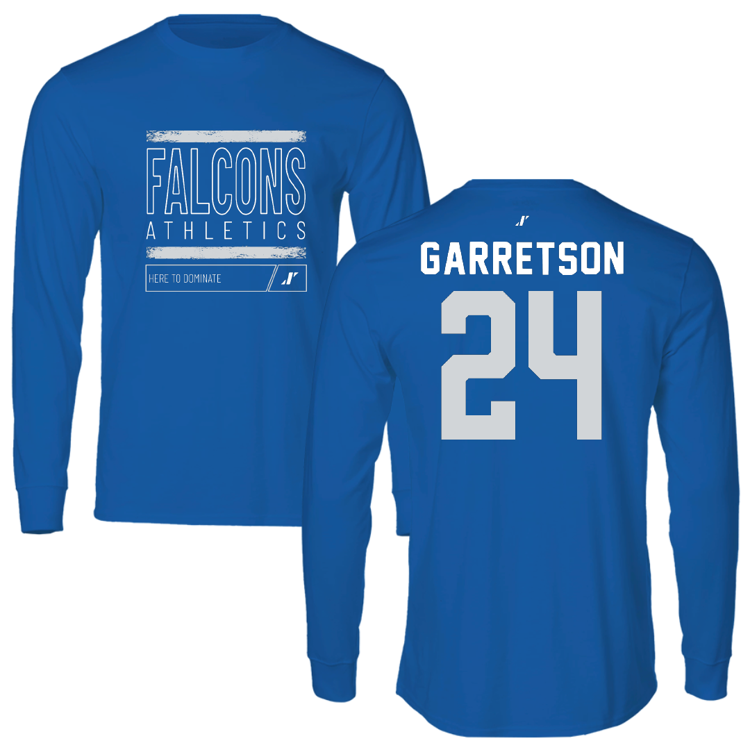 Albertus Magnus College Basketball Blue Dominate Performance Long Sleeve - #24 Colin Garretson