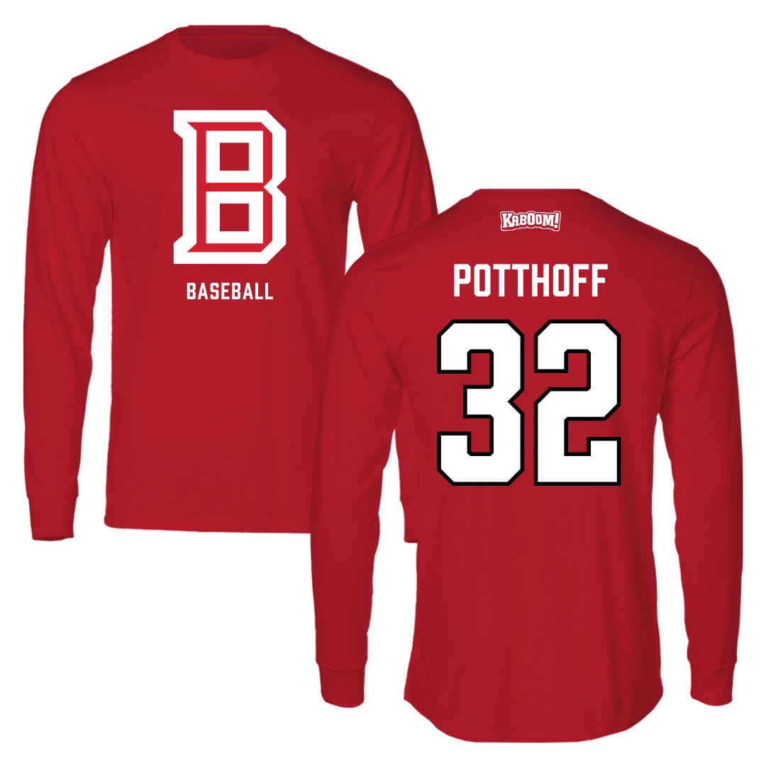 Bradley University Baseball Red Performance Long Sleeve - #32 Anthony Potthoff