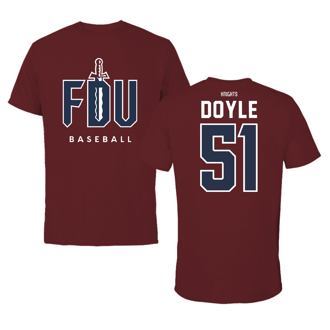 Fairleigh Dickinson University-Metropolitan Campus Baseball Maroon Tee - #51 Evan Doyle