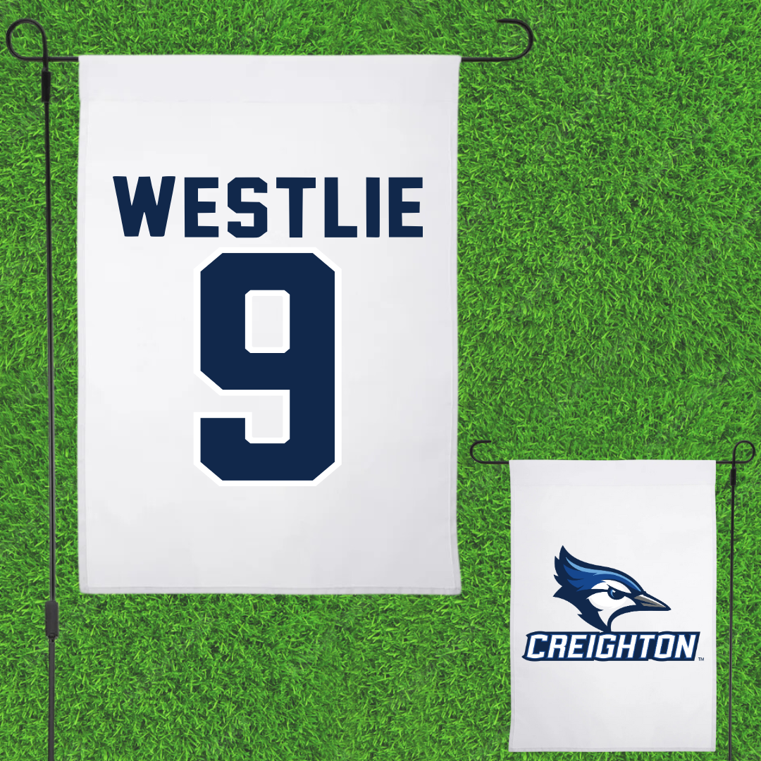 Creighton University Soccer White Garden Flag - #9 Andrine Westlie