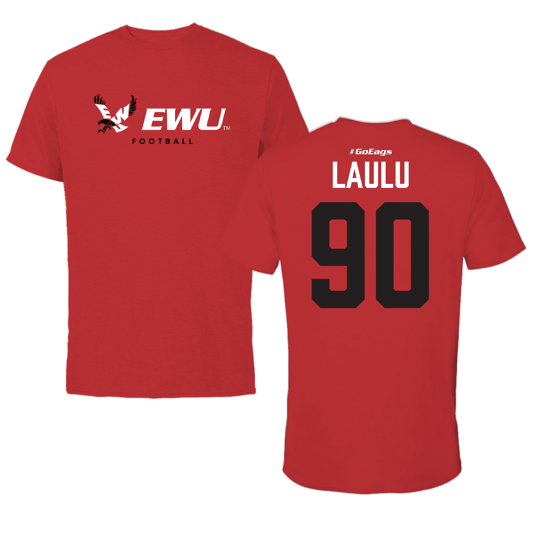 Eastern Washington University Football Red Block Performance Tee - #90 Justis Laulu