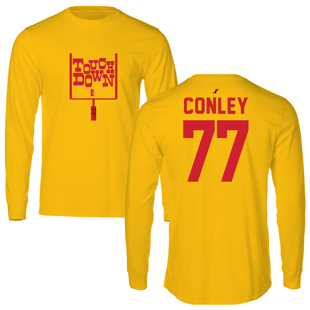 Pittsburg State University Football Gold Touchdown Long Sleeve - #77 Emmanuel Conley