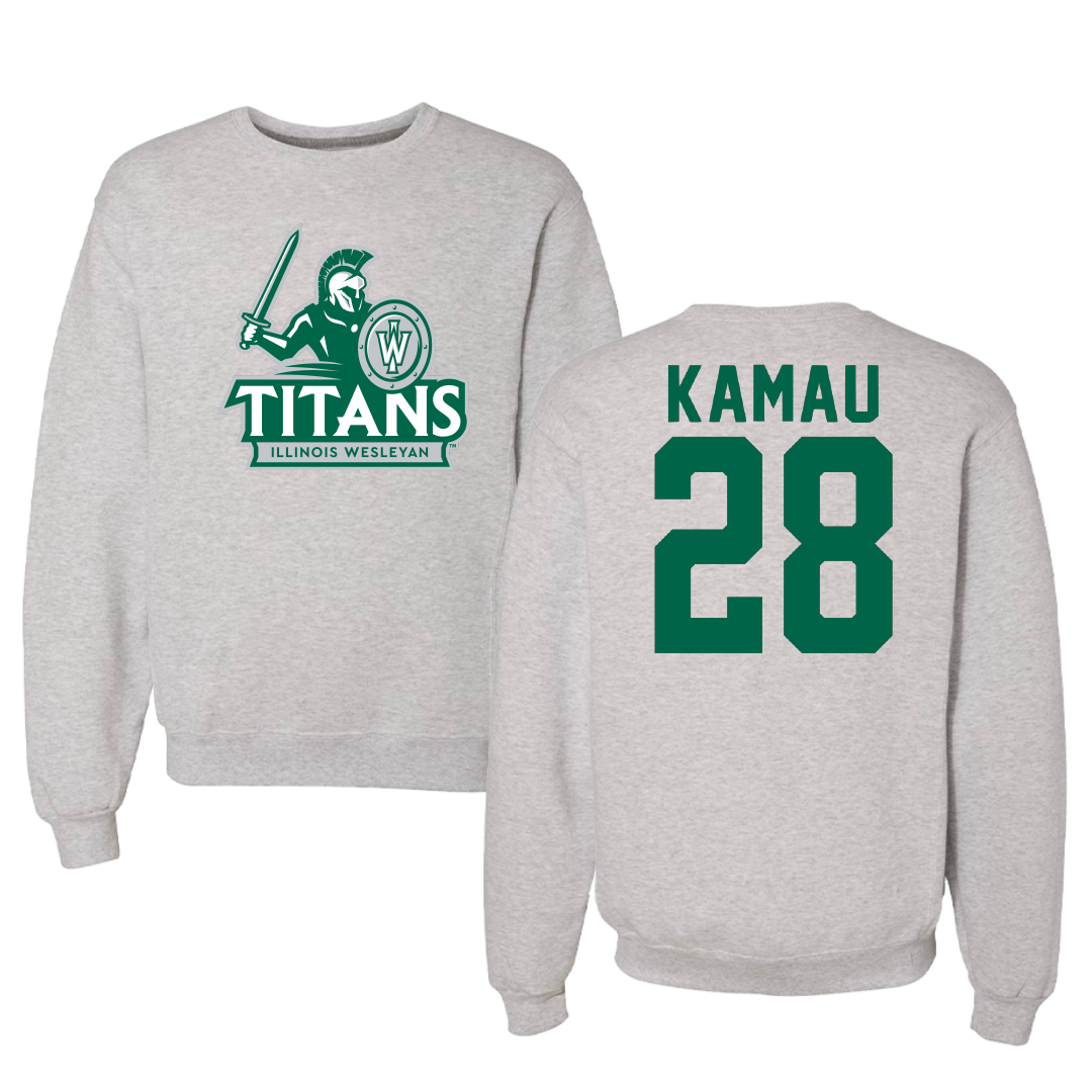 Illinois Wesleyan University Soccer Gray Titans Crewneck - #28 Kalabi Kamau