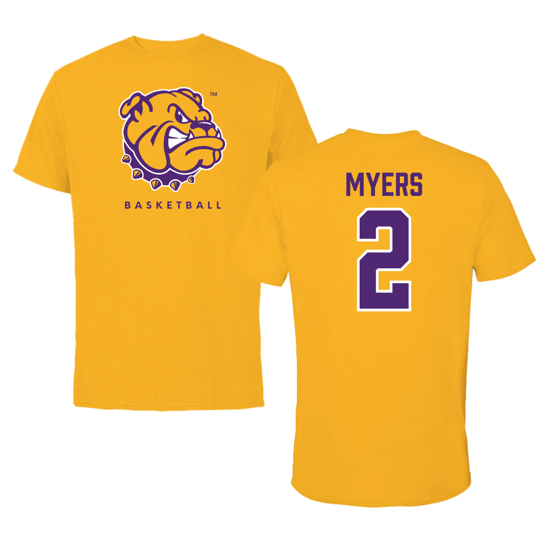 Western Illinois University Basketball Gold Tee - #2 Ryan Myers