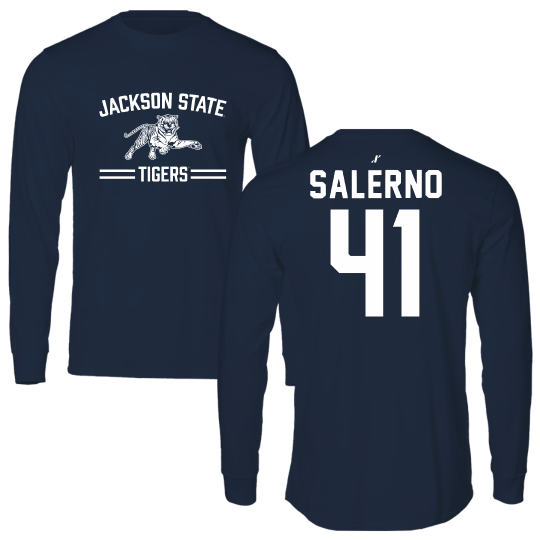 Jackson State University Football Navy General Performance Long Sleeve - #41 Avery Salerno