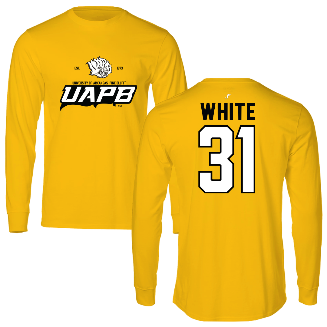 University of Arkansas-Pine Bluff Football Gold General Performance Long Sleeve - #31 Jaylen White