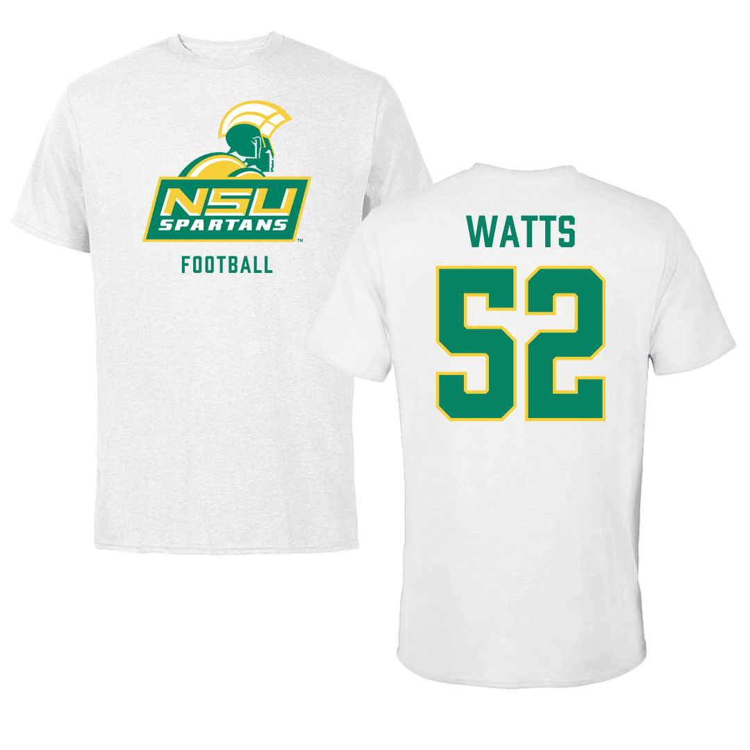 Norfolk State University Football White Tee - #52 Matthieu Watts