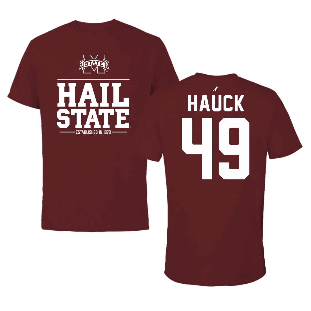 Mississippi State University Football Maroon General Tee - #49 Marlon Hauck