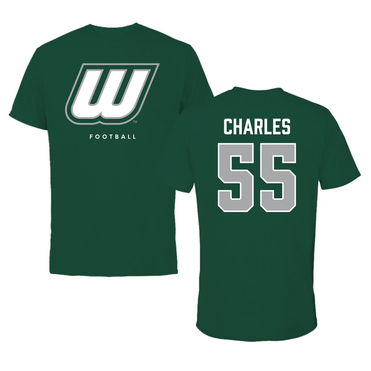 Wagner College Football Forest Green Tee - #55 Terry Charles