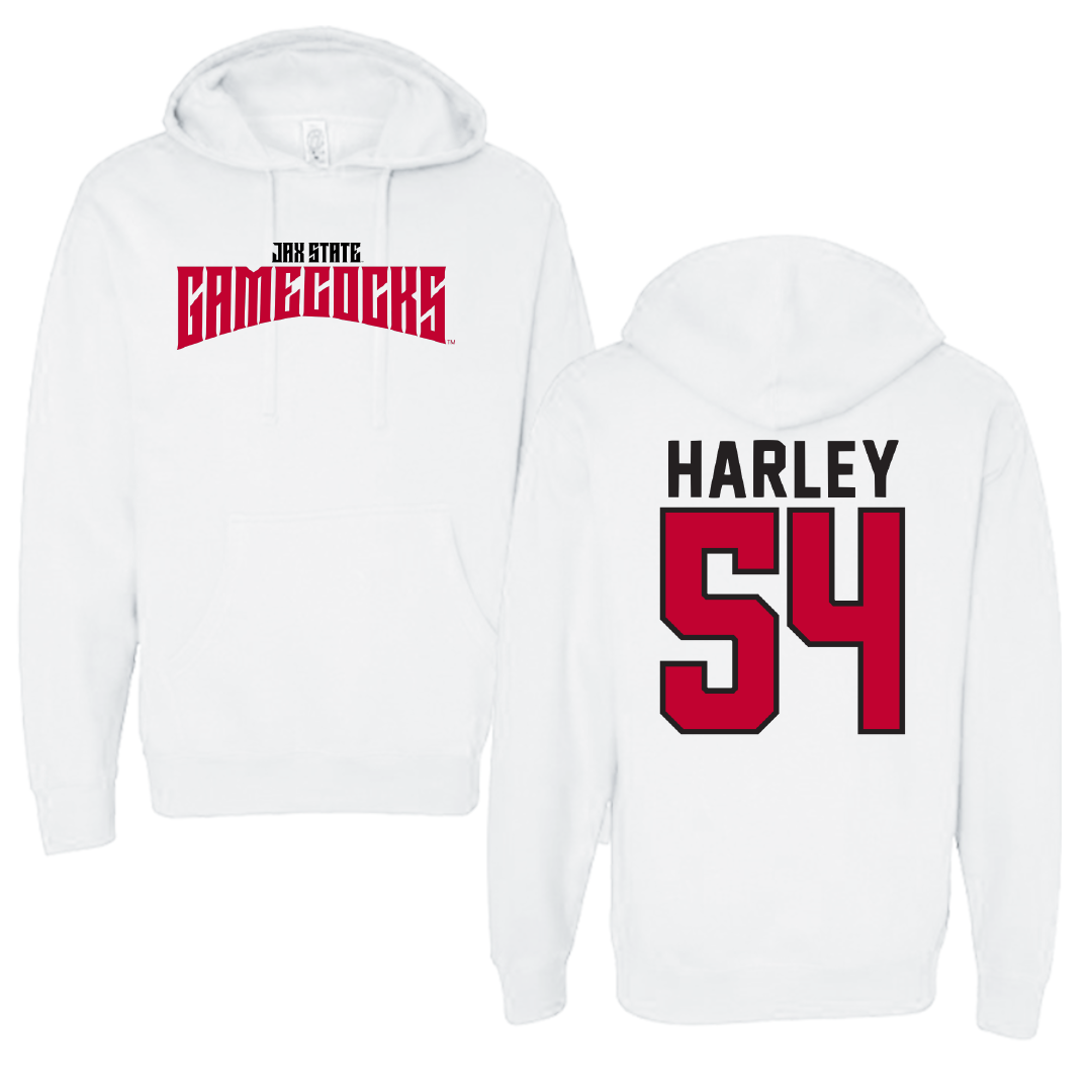 Jacksonville State University Football White Classics Hoodie - #54 Daveion Harley