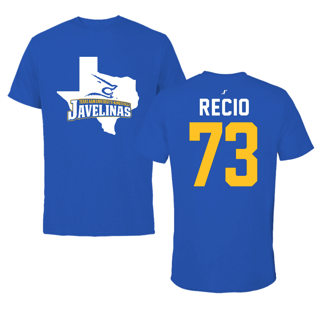 Texas A&M University-Kingsville Football Blue State Performance Tee - #73 Rafael Recio