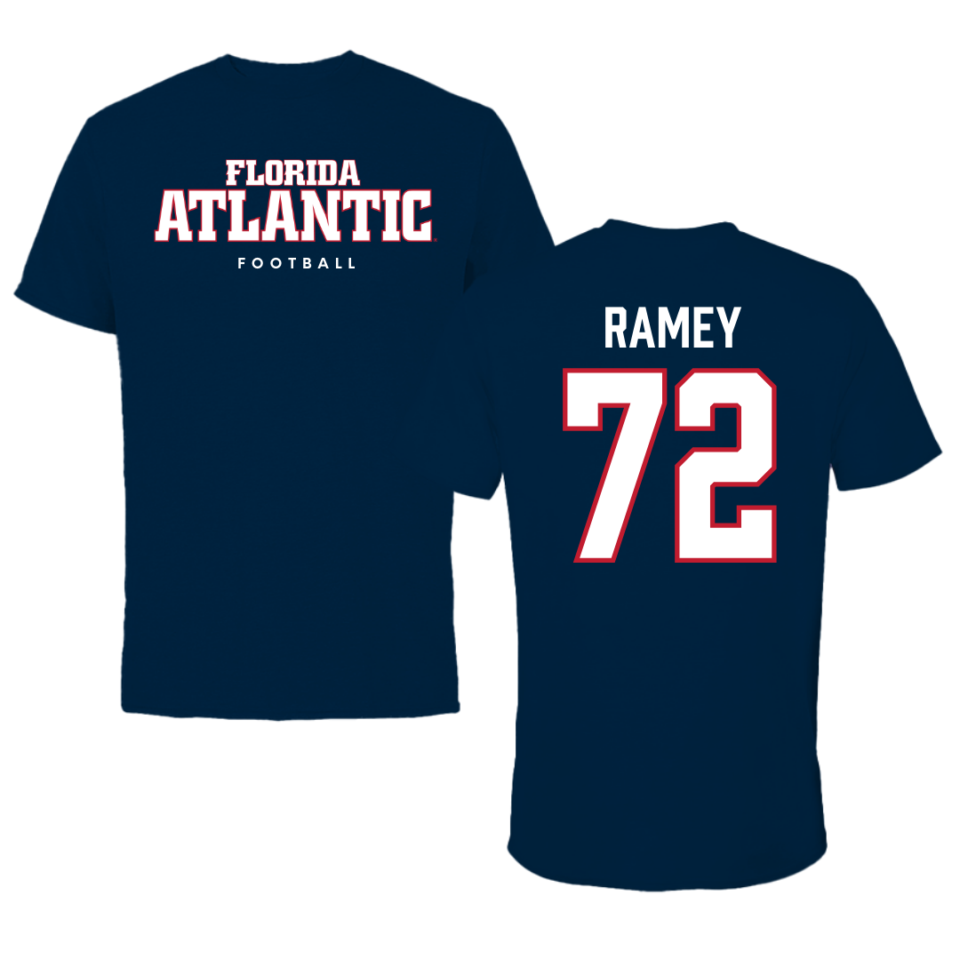 Florida Atlantic University Football Navy Block Performance Tee - #72 Brayden Ramey