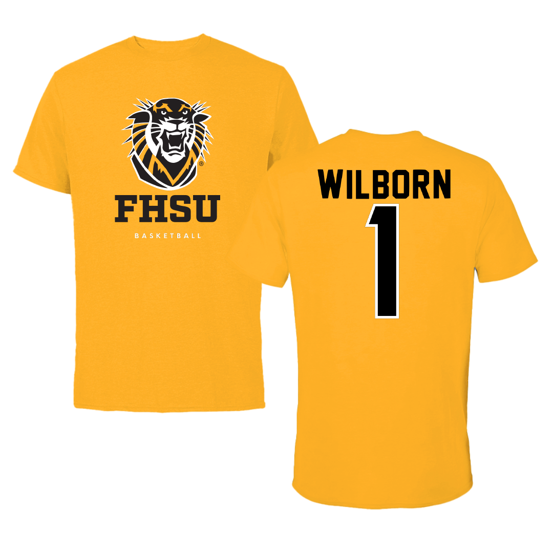 Fort Hays State University Basketball Gold Tee - #1 Bailey Wilborn