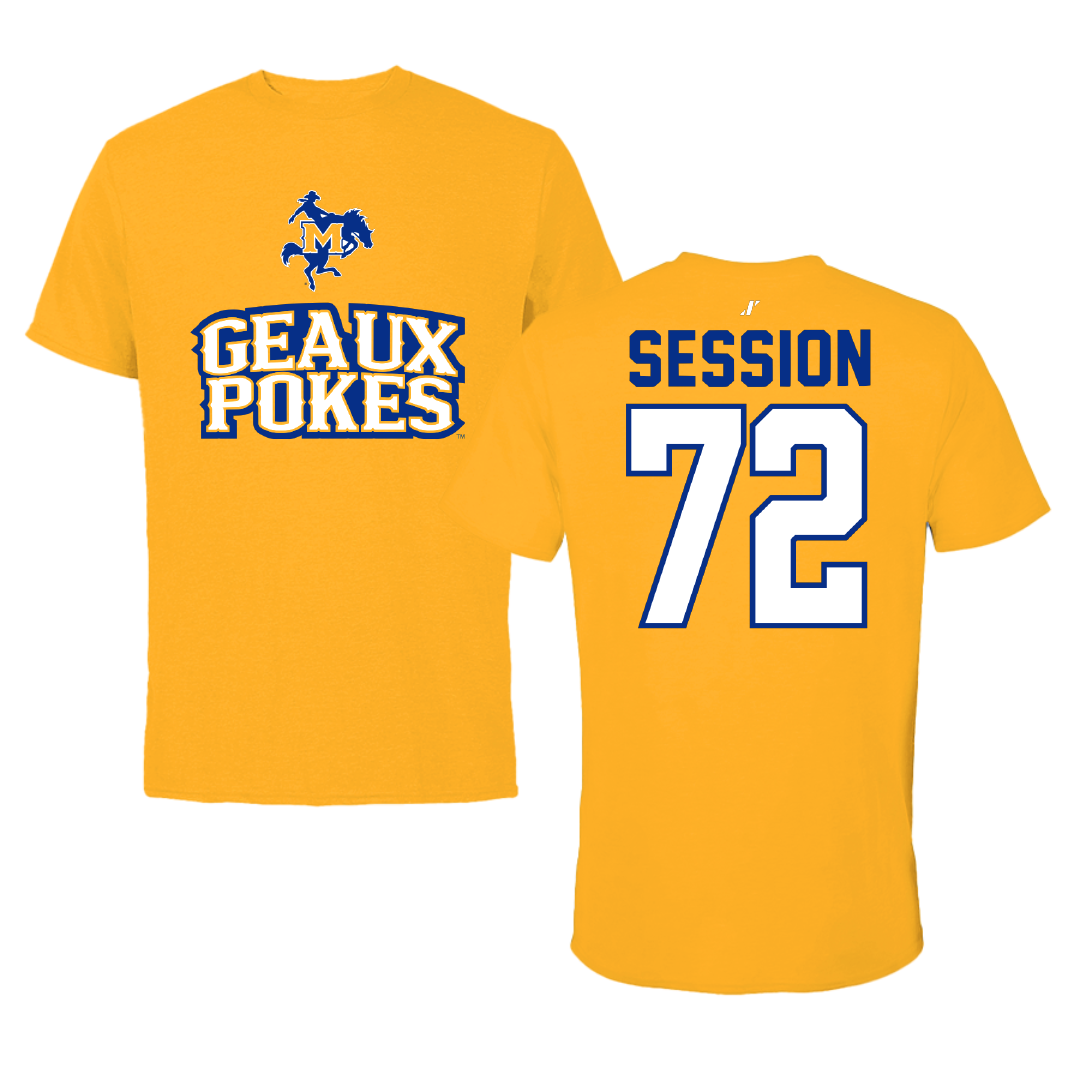 McNeese State University Football Gold General Tee - #72 Zach Session