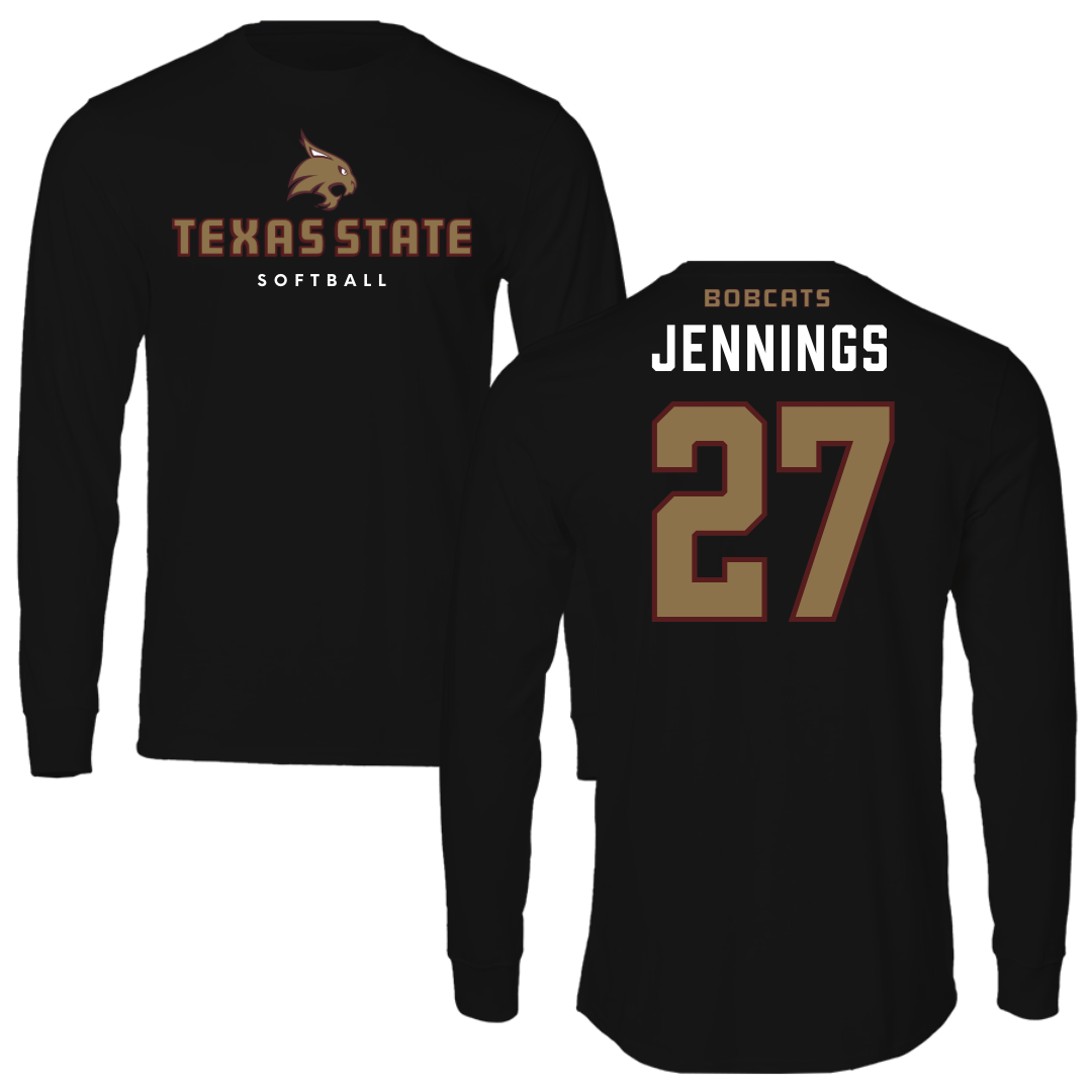 Texas State University Softball Black Performance Long Sleeve - #27 Abigail Jennings