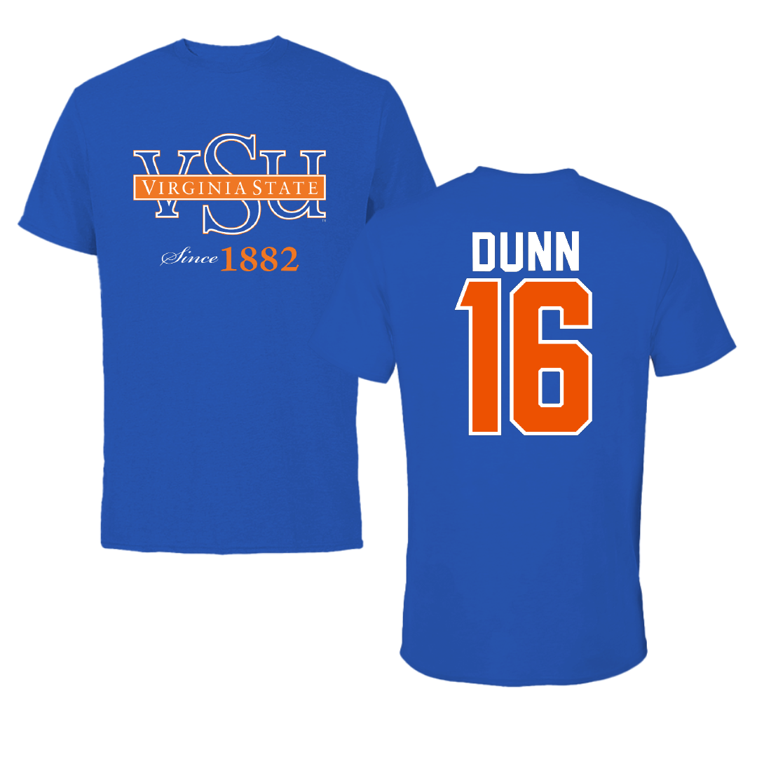 Virginia State University Football Blue Performance Tee - #16 Bobby Dunn
