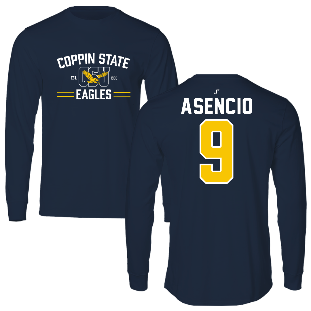 Coppin State University Baseball Navy General Performance Long Sleeve - #9 Jayden Asencio