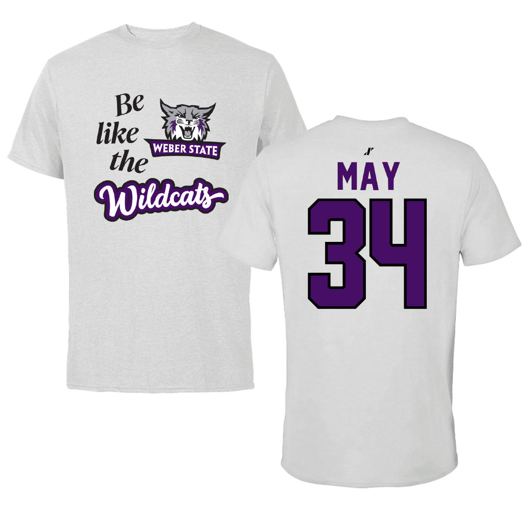 Weber State University Football Light Gray Be Like Us Performance Tee - #34 Colter May