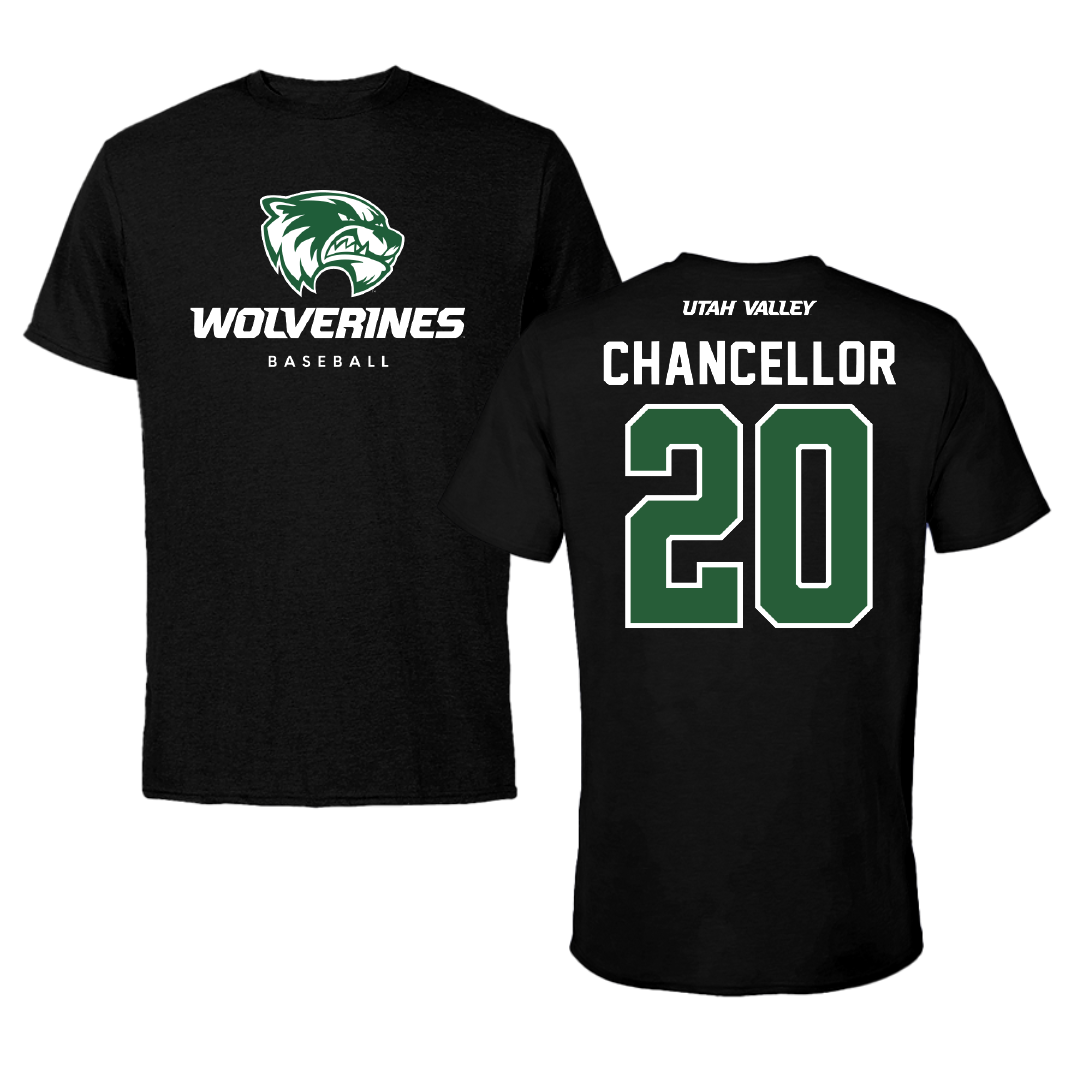 Utah Valley University Baseball Black Mascot Tee - #20 Jordan Chancellor