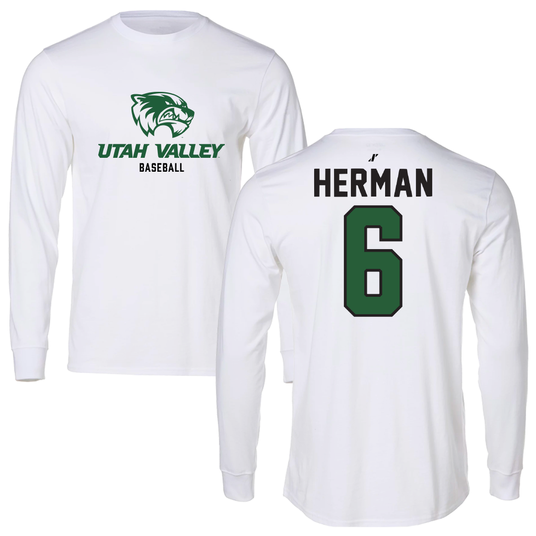 Utah Valley University Baseball White Classic Performance Long Sleeve - #6 Carston Herman