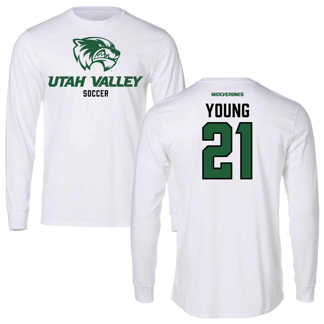 Utah Valley University Soccer White Performance Long Sleeve - #21 Elle Young