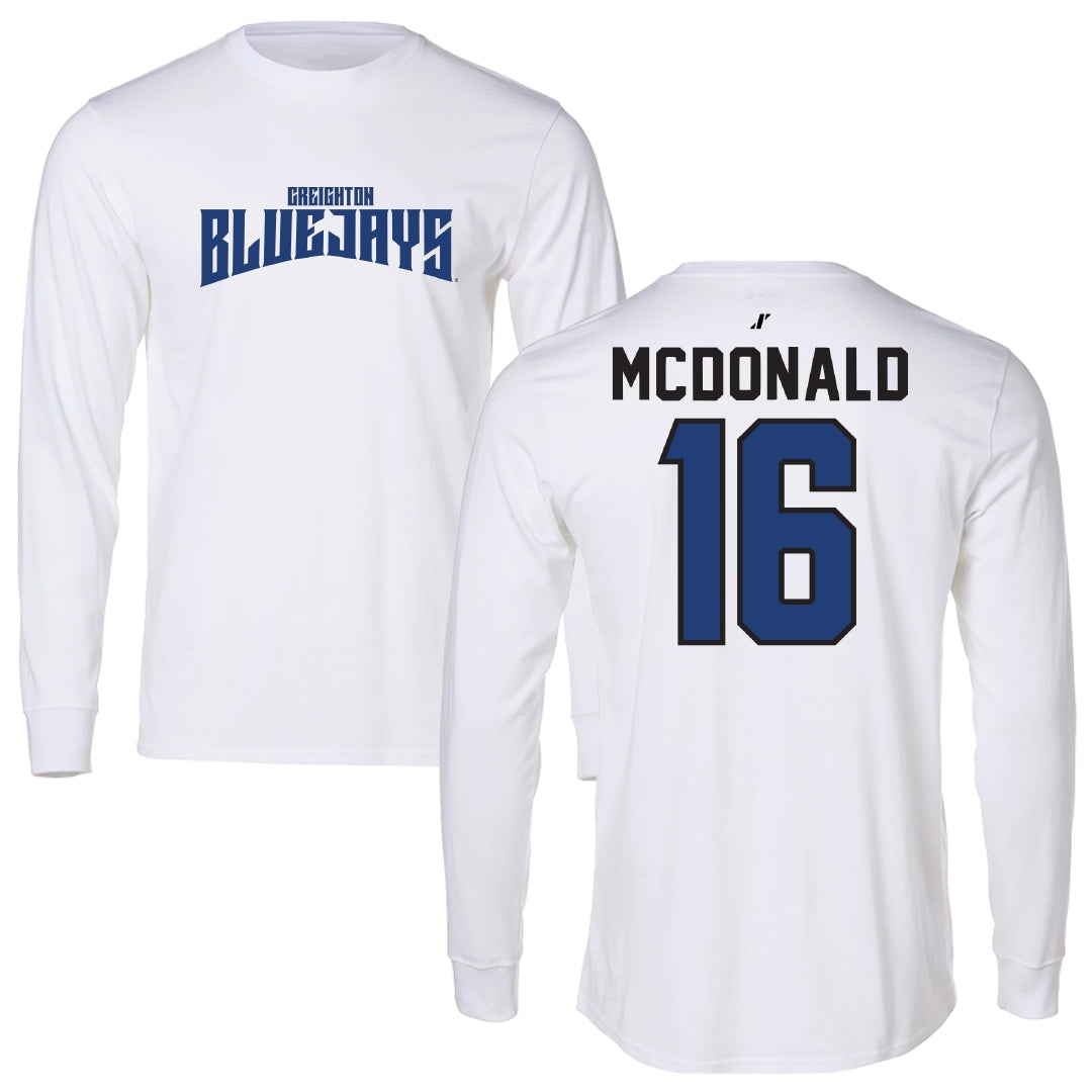Creighton University Baseball White Classic Performance Long Sleeve - #16 John McDonald