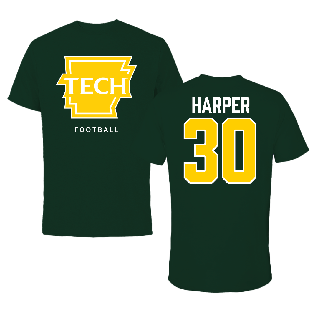 Arkansas Tech University Football Forest Green Tee - #30 Armando Harper