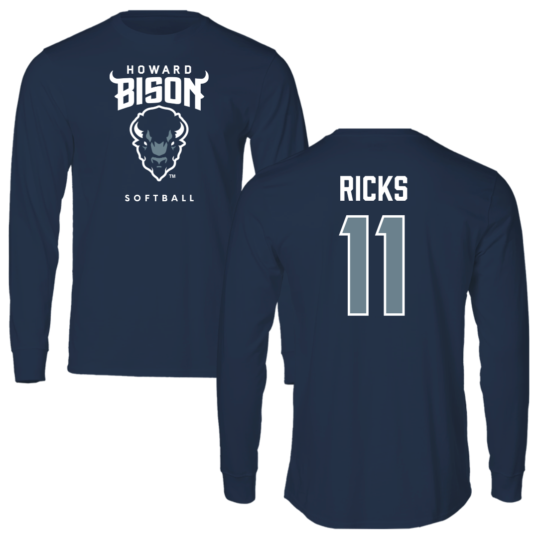 Howard University Softball Navy Performance Long Sleeve - #11 Lealani Ricks
